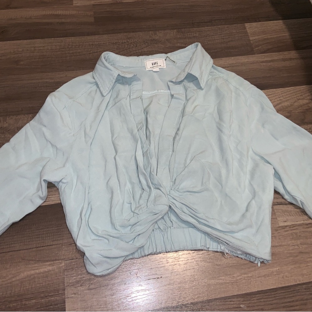 Turquoise “Have” Tied cropped long sleeve